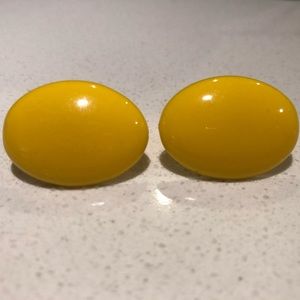 Vintage Yellow Oval Button Earrings